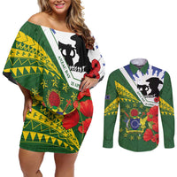 Cook Islands ANZAC Day Couples Matching Off Shoulder Short Dress and Long Sleeve Button Shirt Last Post Lest We Forget