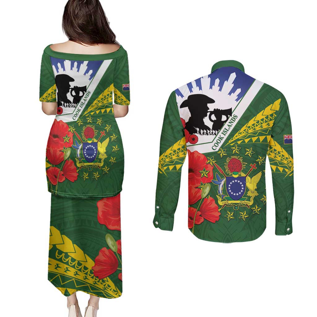 Cook Islands ANZAC Day Couples Matching Puletasi and Long Sleeve Button Shirt Last Post Lest We Forget
