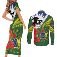 Cook Islands ANZAC Day Couples Matching Short Sleeve Bodycon Dress and Long Sleeve Button Shirt Last Post Lest We Forget