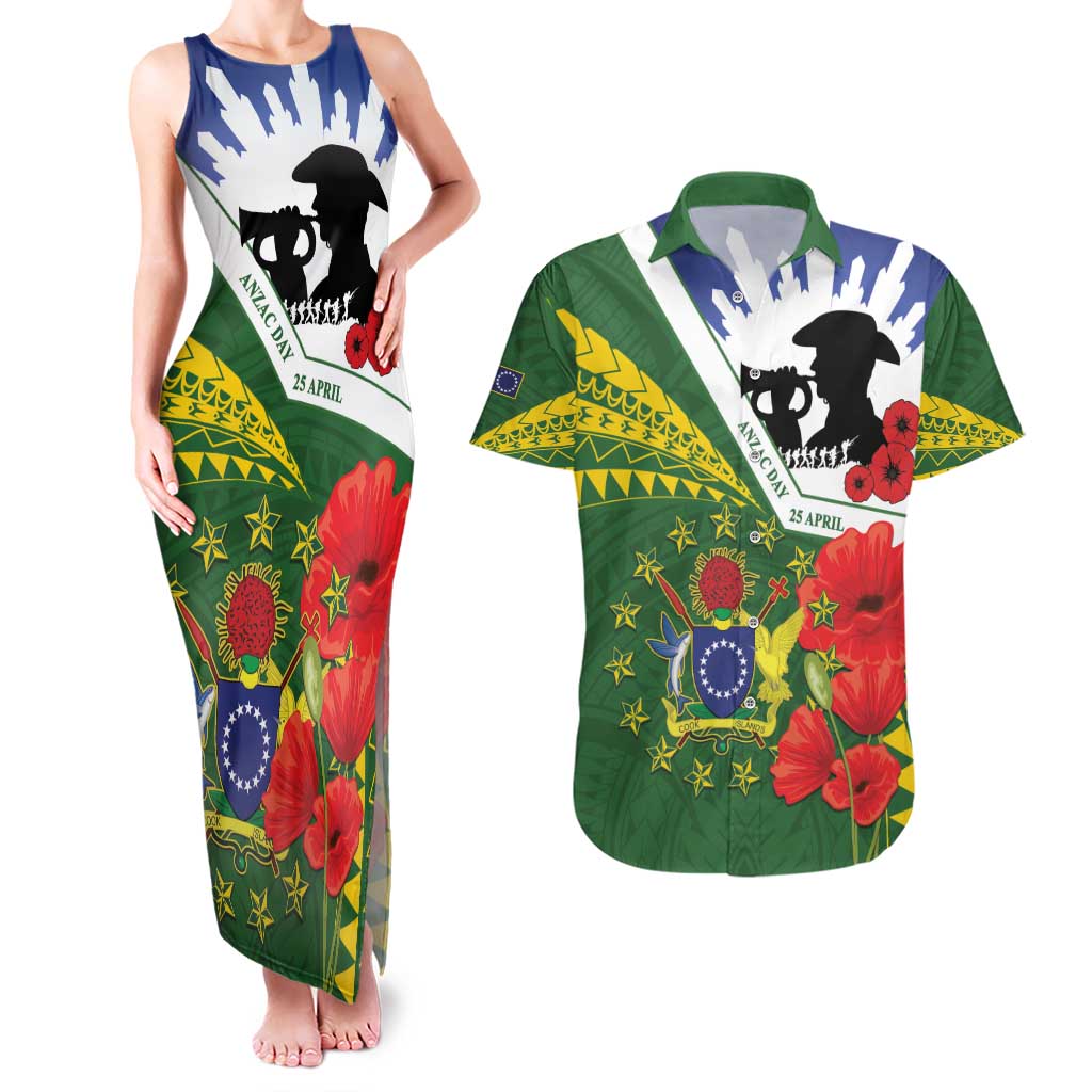 Cook Islands ANZAC Day Couples Matching Tank Maxi Dress and Hawaiian Shirt Last Post Lest We Forget
