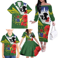 Cook Islands ANZAC Day Family Matching Off The Shoulder Long Sleeve Dress and Hawaiian Shirt Last Post Lest We Forget