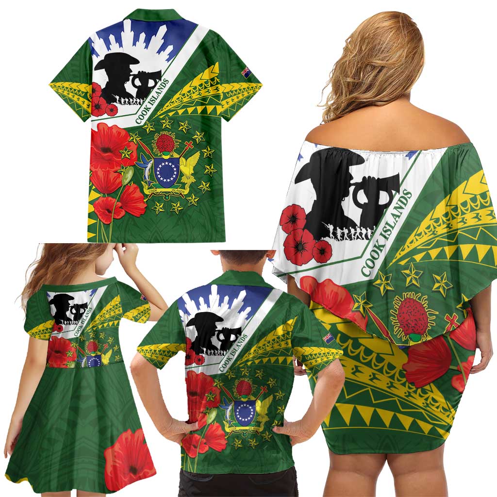 Cook Islands ANZAC Day Family Matching Off Shoulder Short Dress and Hawaiian Shirt Last Post Lest We Forget
