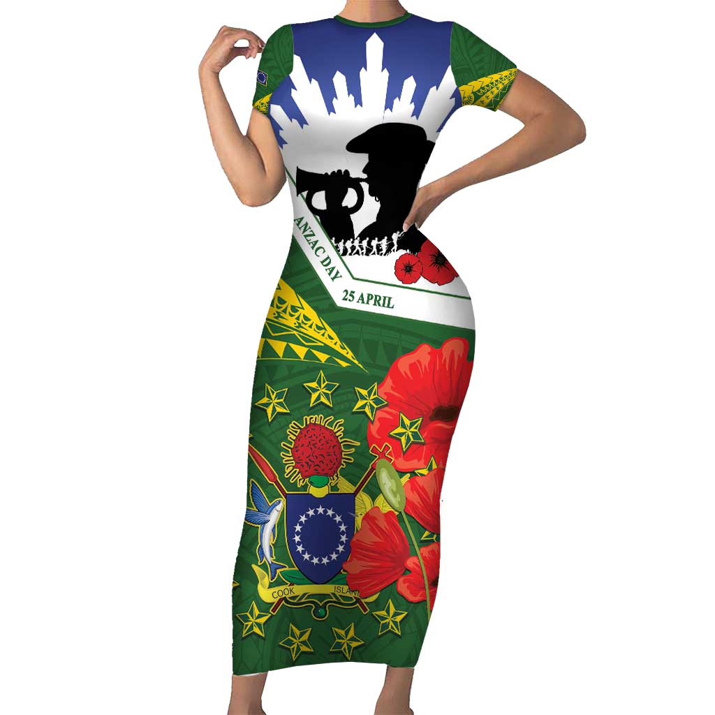Cook Islands ANZAC Day Family Matching Short Sleeve Bodycon Dress and Hawaiian Shirt Last Post Lest We Forget