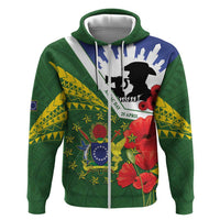 Cook Islands ANZAC Day Hoodie Last Post Lest We Forget LT14 Zip Hoodie Green - Polynesian Pride
