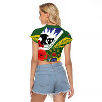 Cook Islands ANZAC Day Raglan Cropped T Shirt Last Post Lest We Forget