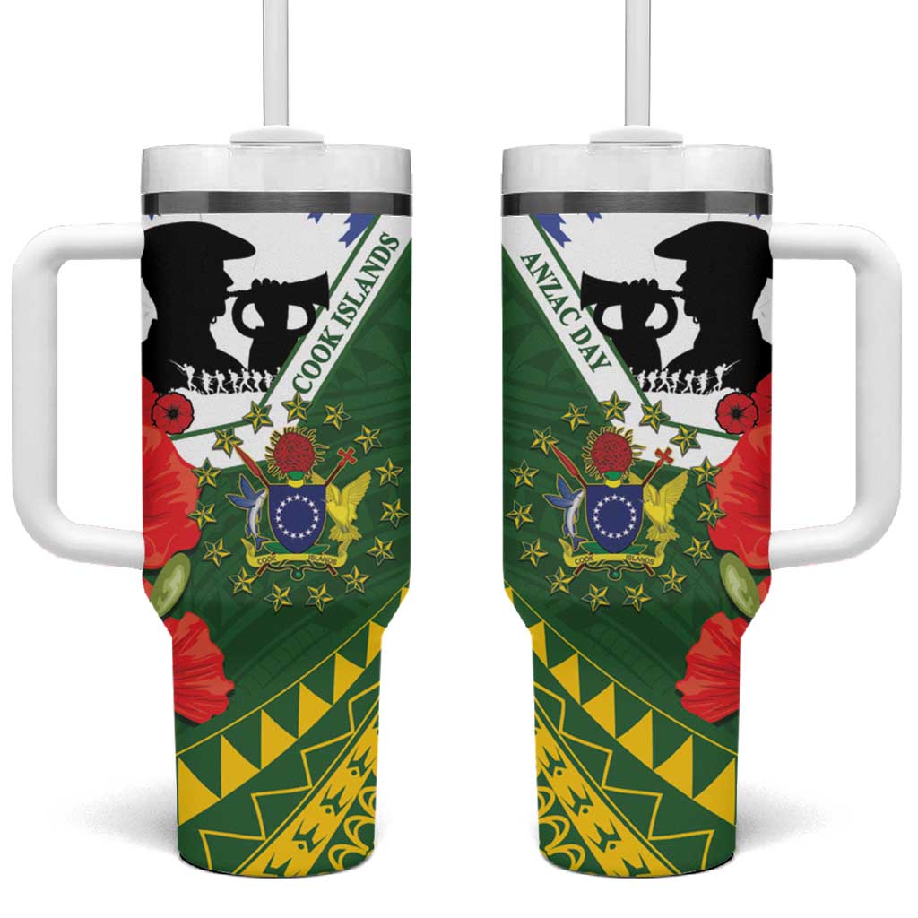 Cook Islands ANZAC Day Tumbler With Handle Last Post Lest We Forget LT14 One Size: 40 oz Green - Polynesian Pride