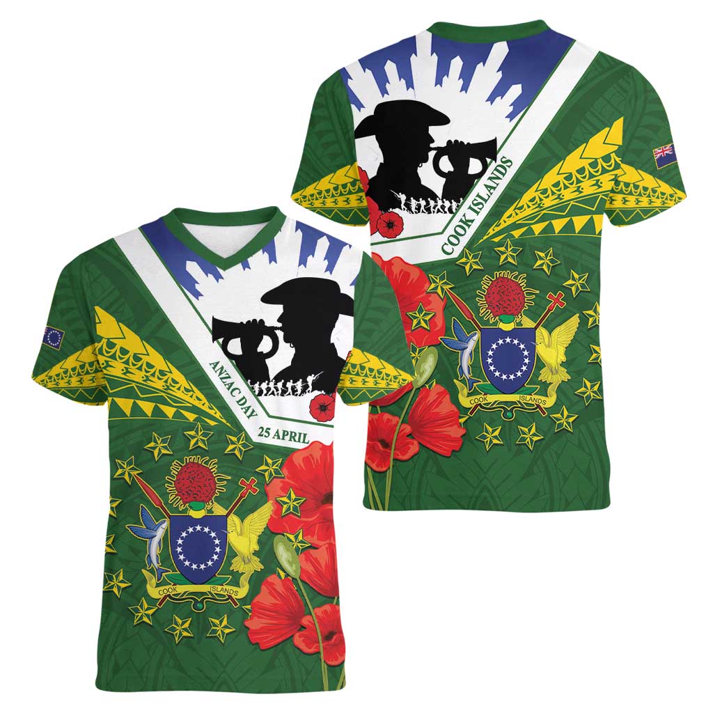 Cook Islands ANZAC Day Women V-Neck T-Shirt Last Post Lest We Forget