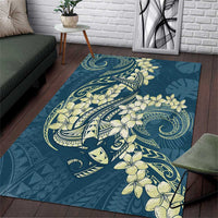 Cyan Polynesia Hammerhead Shark Tattoo With Plumeria Lei Area Rug LT14 Cyan - Polynesian Pride