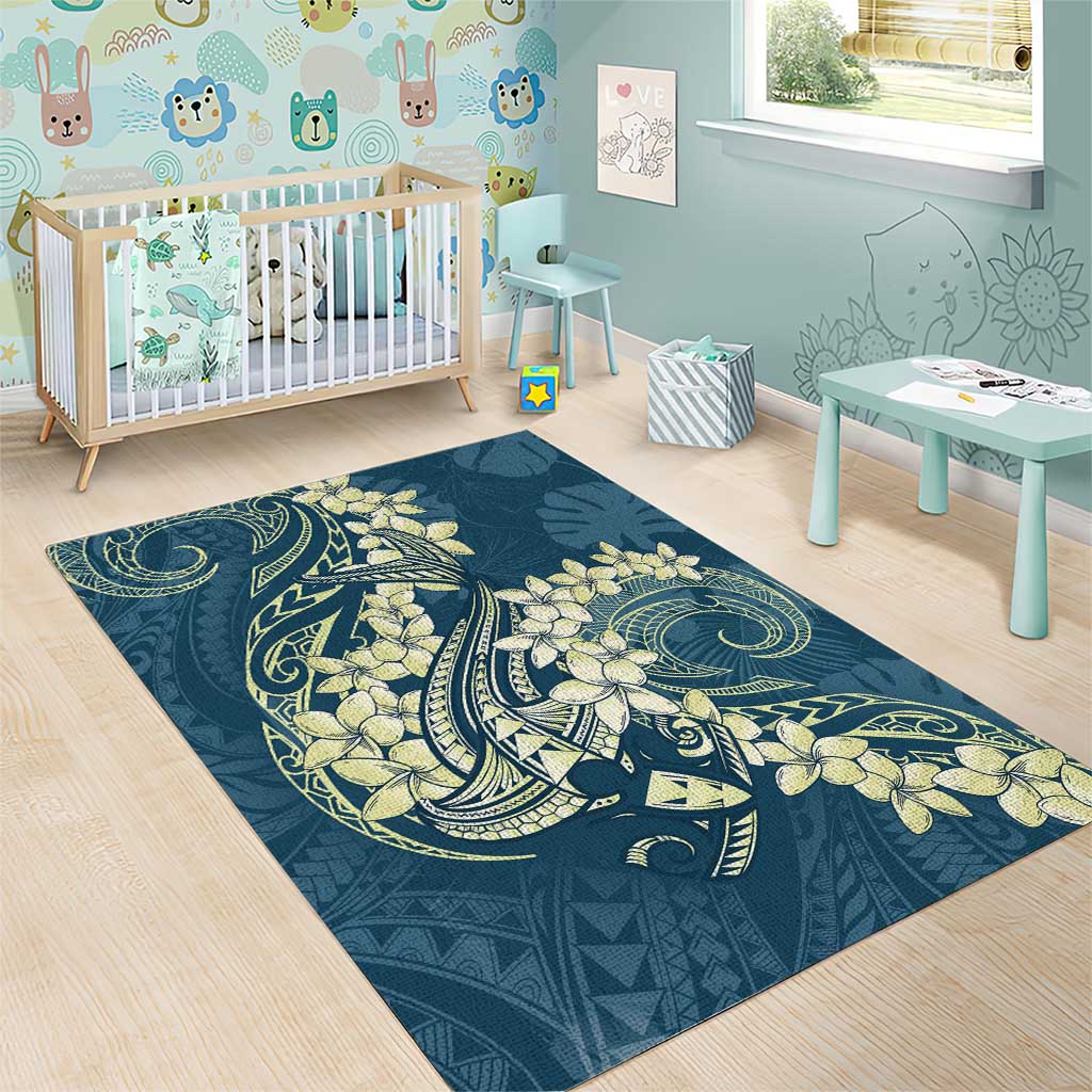 Cyan Polynesia Hammerhead Shark Tattoo With Plumeria Lei Area Rug LT14 - Polynesian Pride