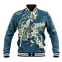 Cyan Polynesia Hammerhead Shark Tattoo With Plumeria Lei Baseball Jacket