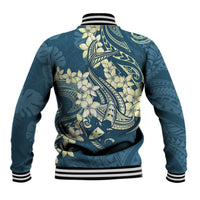 Cyan Polynesia Hammerhead Shark Tattoo With Plumeria Lei Baseball Jacket