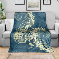 Cyan Polynesia Hammerhead Shark Tattoo With Plumeria Lei Blanket