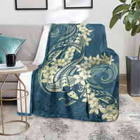 Cyan Polynesia Hammerhead Shark Tattoo With Plumeria Lei Blanket