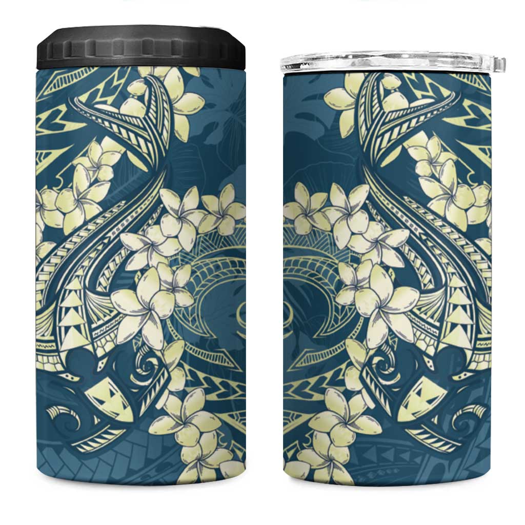 Cyan Polynesia Hammerhead Shark Tattoo With Plumeria Lei 4 in 1 Can Cooler Tumbler LT14 One Size: 16 oz Cyan - Polynesian Pride