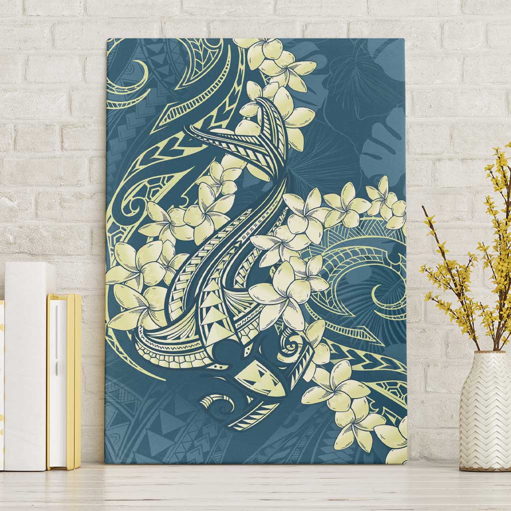 Cyan Polynesia Hammerhead Shark Tattoo With Plumeria Lei Canvas Wall Art