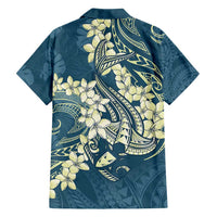 Cyan Polynesia Hammerhead Shark Tattoo With Plumeria Lei Family Matching Long Sleeve Bodycon Dress and Hawaiian Shirt LT14 - Polynesian Pride