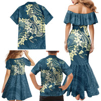 Cyan Polynesia Hammerhead Shark Tattoo With Plumeria Lei Family Matching Mermaid Dress and Hawaiian Shirt LT14 - Polynesian Pride