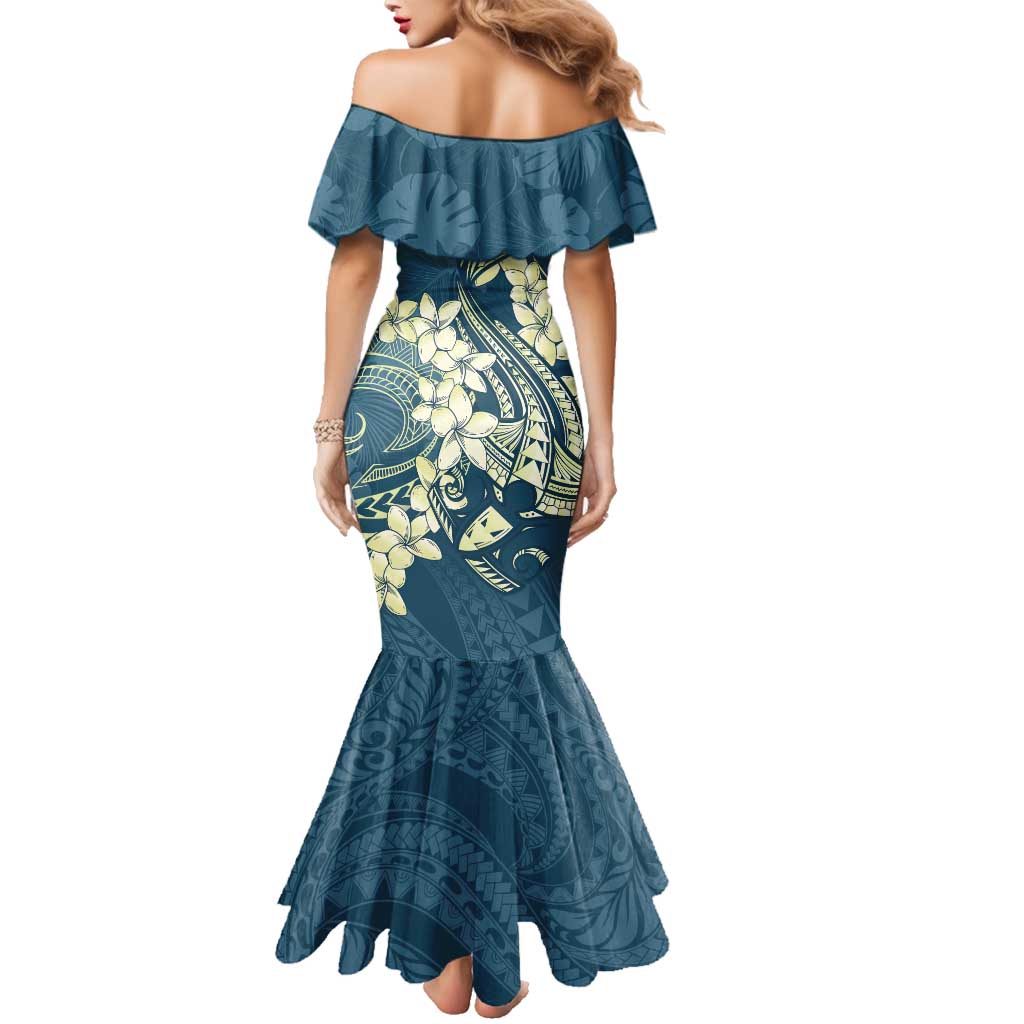 Cyan Polynesia Hammerhead Shark Tattoo With Plumeria Lei Family Matching Mermaid Dress and Hawaiian Shirt LT14 - Polynesian Pride