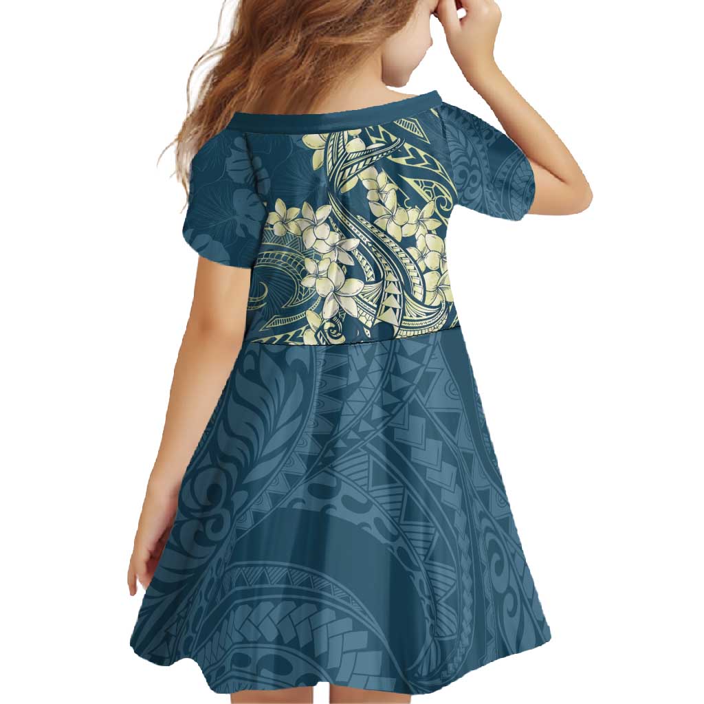 Cyan Polynesia Hammerhead Shark Tattoo With Plumeria Lei Family Matching Tank Maxi Dress and Hawaiian Shirt