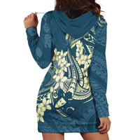 Cyan Polynesia Hammerhead Shark Tattoo With Plumeria Lei Hoodie Dress