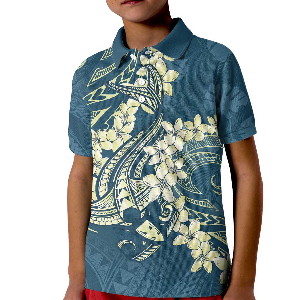 Cyan Polynesia Hammerhead Shark Tattoo With Plumeria Lei Kid Polo Shirt LT14 Kid Cyan - Polynesian Pride
