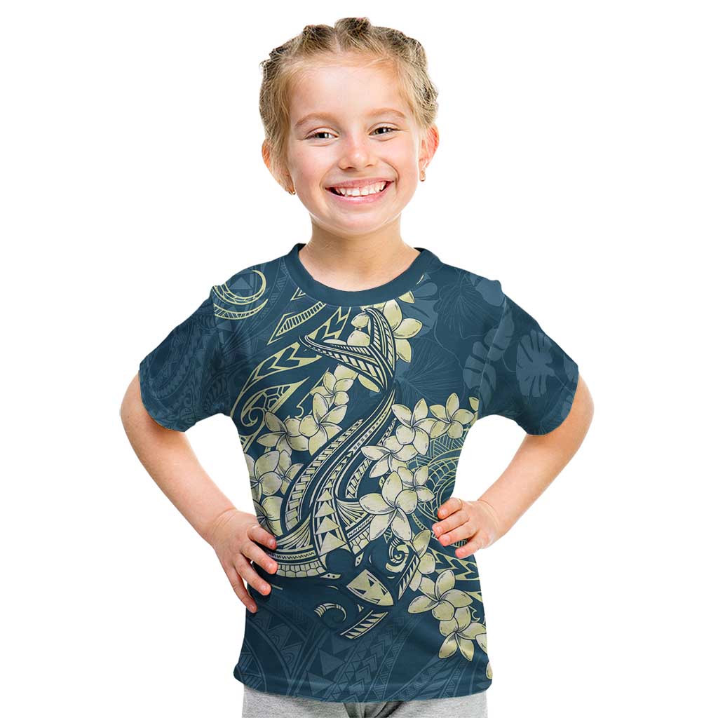 Cyan Polynesia Hammerhead Shark Tattoo With Plumeria Lei Kid T Shirt LT14 Cyan - Polynesian Pride