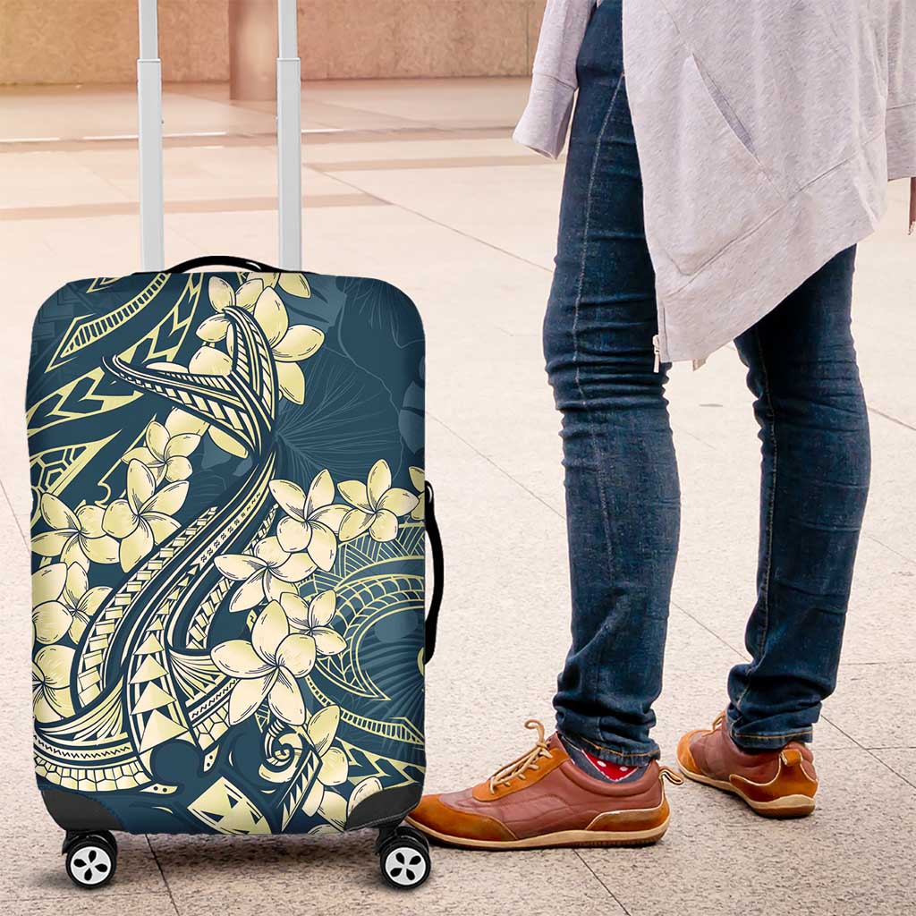 Cyan Polynesia Hammerhead Shark Tattoo With Plumeria Lei Luggage Cover