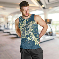 Cyan Polynesia Hammerhead Shark Tattoo With Plumeria Lei Men Tank Top