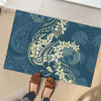 Cyan Polynesia Hammerhead Shark Tattoo With Plumeria Lei Rubber Doormat