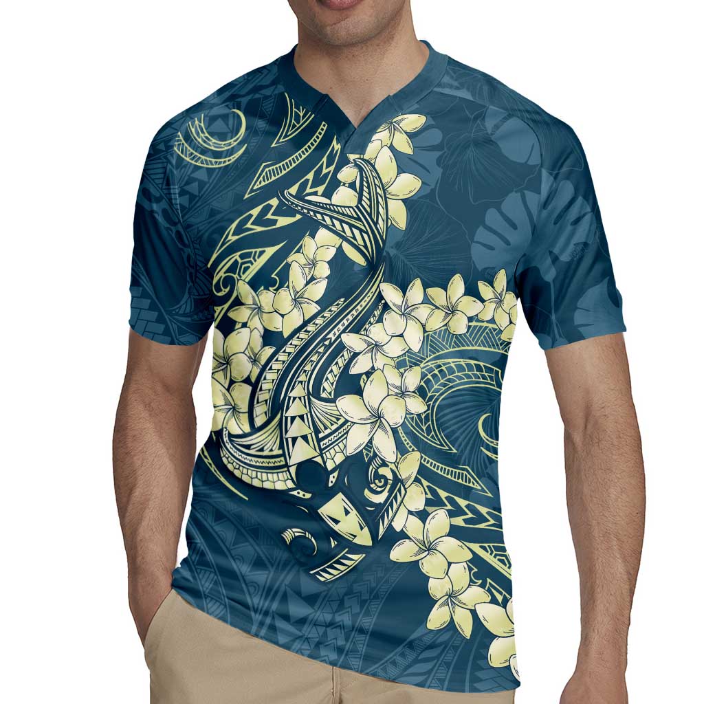 Cyan Polynesia Hammerhead Shark Tattoo With Plumeria Lei Rugby Jersey LT14 - Polynesian Pride