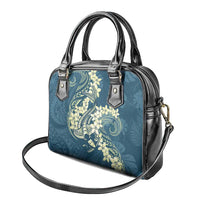 Cyan Polynesia Hammerhead Shark Tattoo With Plumeria Lei Shoulder Handbag