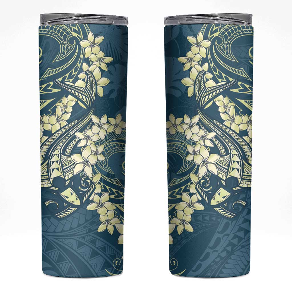 Cyan Polynesia Hammerhead Shark Tattoo With Plumeria Lei Skinny Tumbler LT14 Cyan - Polynesian Pride