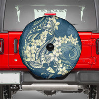 Cyan Polynesia Hammerhead Shark Tattoo With Plumeria Lei Spare Tire Cover