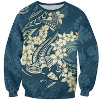 Cyan Polynesia Hammerhead Shark Tattoo With Plumeria Lei Sweatshirt