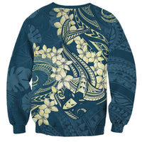Cyan Polynesia Hammerhead Shark Tattoo With Plumeria Lei Sweatshirt