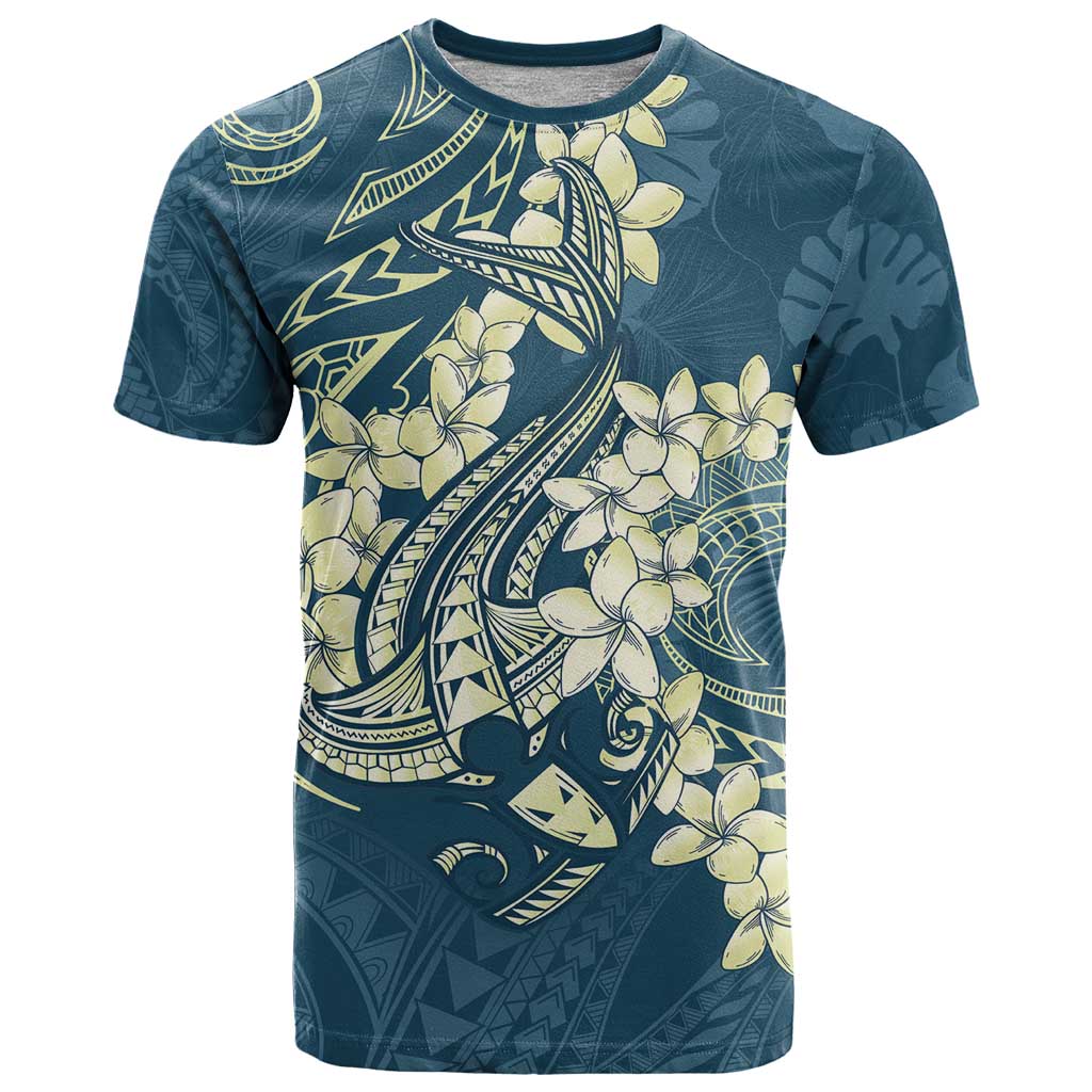 Cyan Polynesia Hammerhead Shark Tattoo With Plumeria Lei T Shirt LT14 Cyan - Polynesian Pride