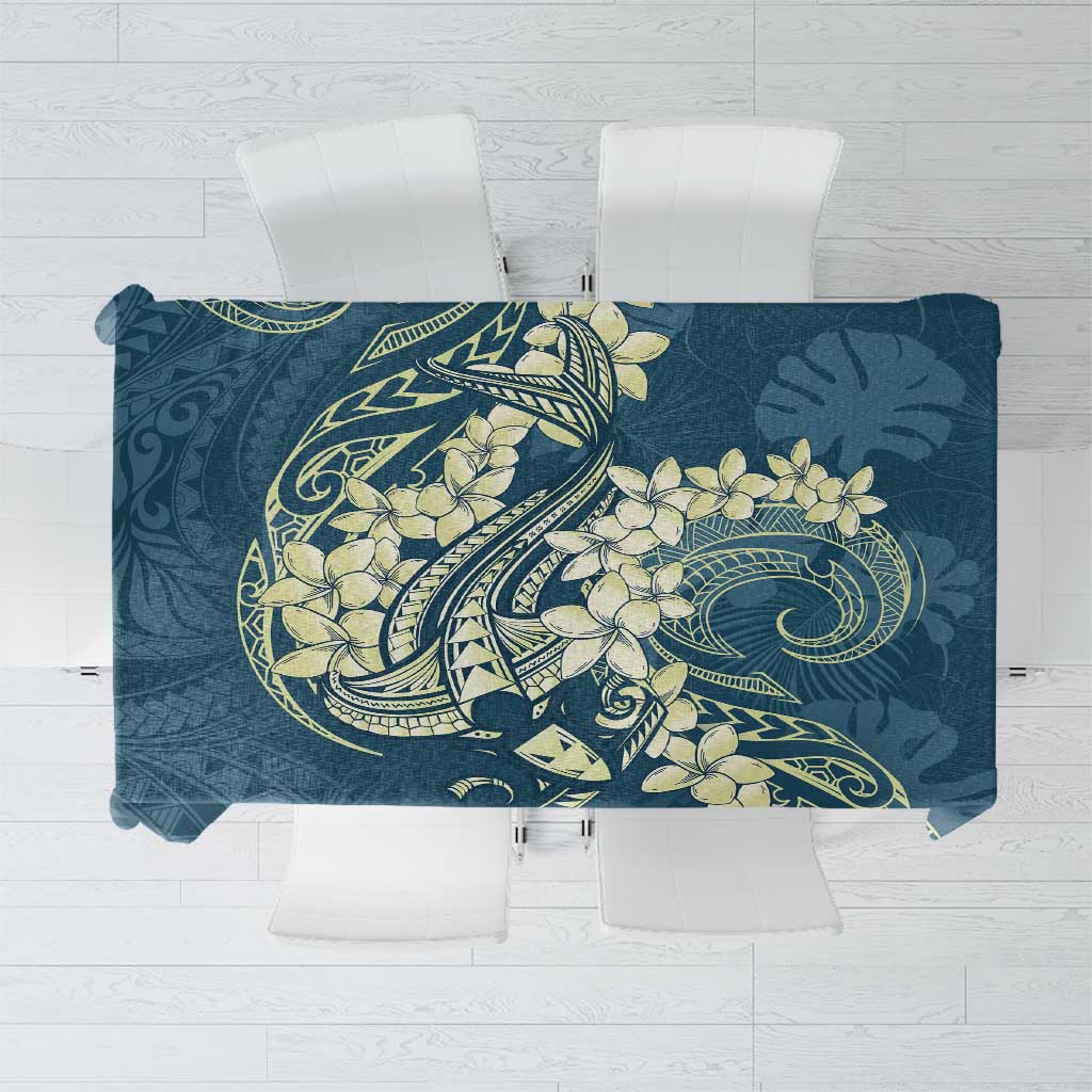 Cyan Polynesia Hammerhead Shark Tattoo With Plumeria Lei Tablecloth LT14 Cyan - Polynesian Pride