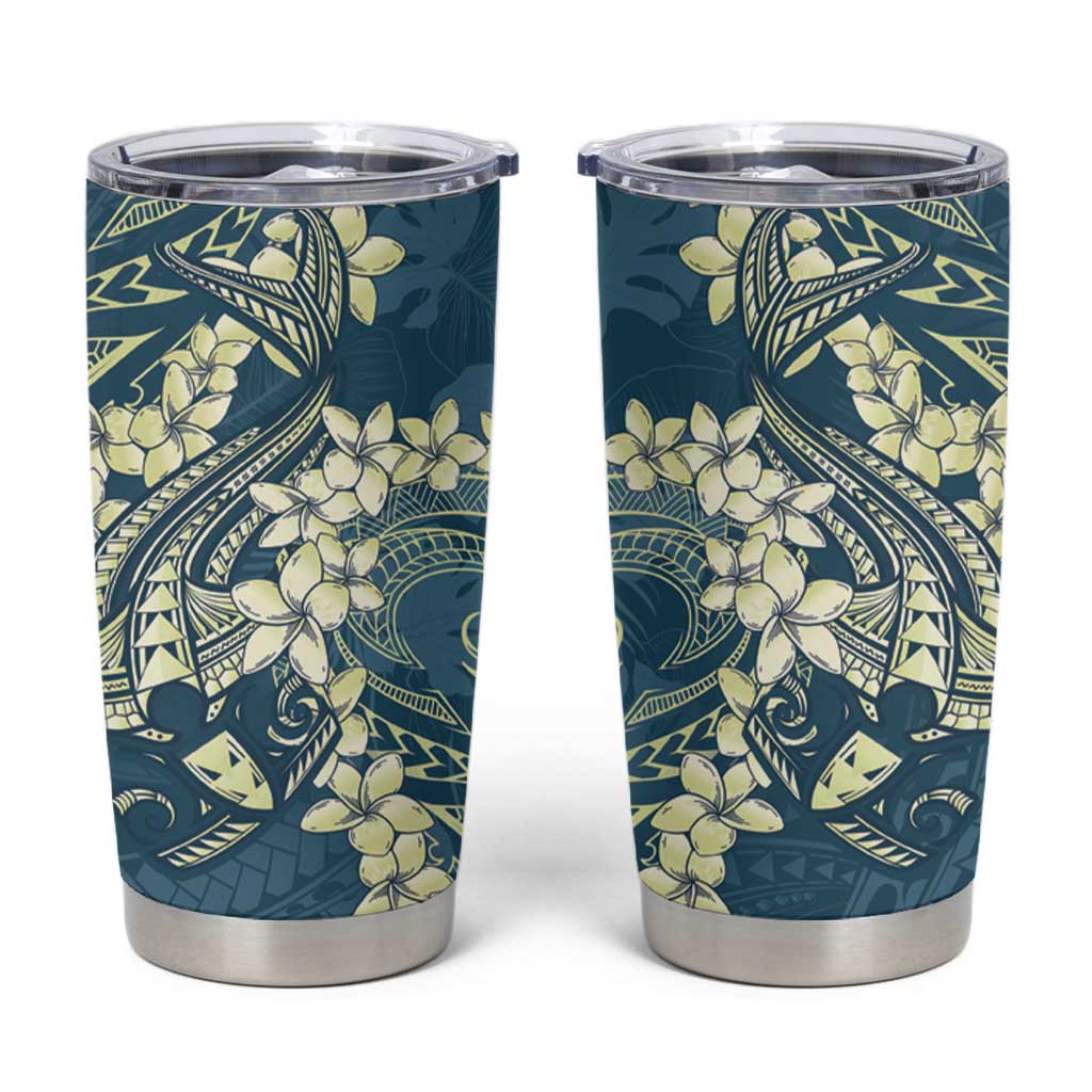 Cyan Polynesia Hammerhead Shark Tattoo With Plumeria Lei Tumbler Cup LT14 Cyan - Polynesian Pride