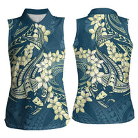 Cyan Polynesia Hammerhead Shark Tattoo With Plumeria Lei Women Sleeveless Polo Shirt LT14 - Polynesian Pride