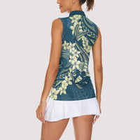 Cyan Polynesia Hammerhead Shark Tattoo With Plumeria Lei Women Sleeveless Polo Shirt LT14 - Polynesian Pride