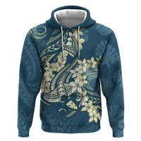 Cyan Polynesia Hammerhead Shark Tattoo With Plumeria Lei Zip Hoodie