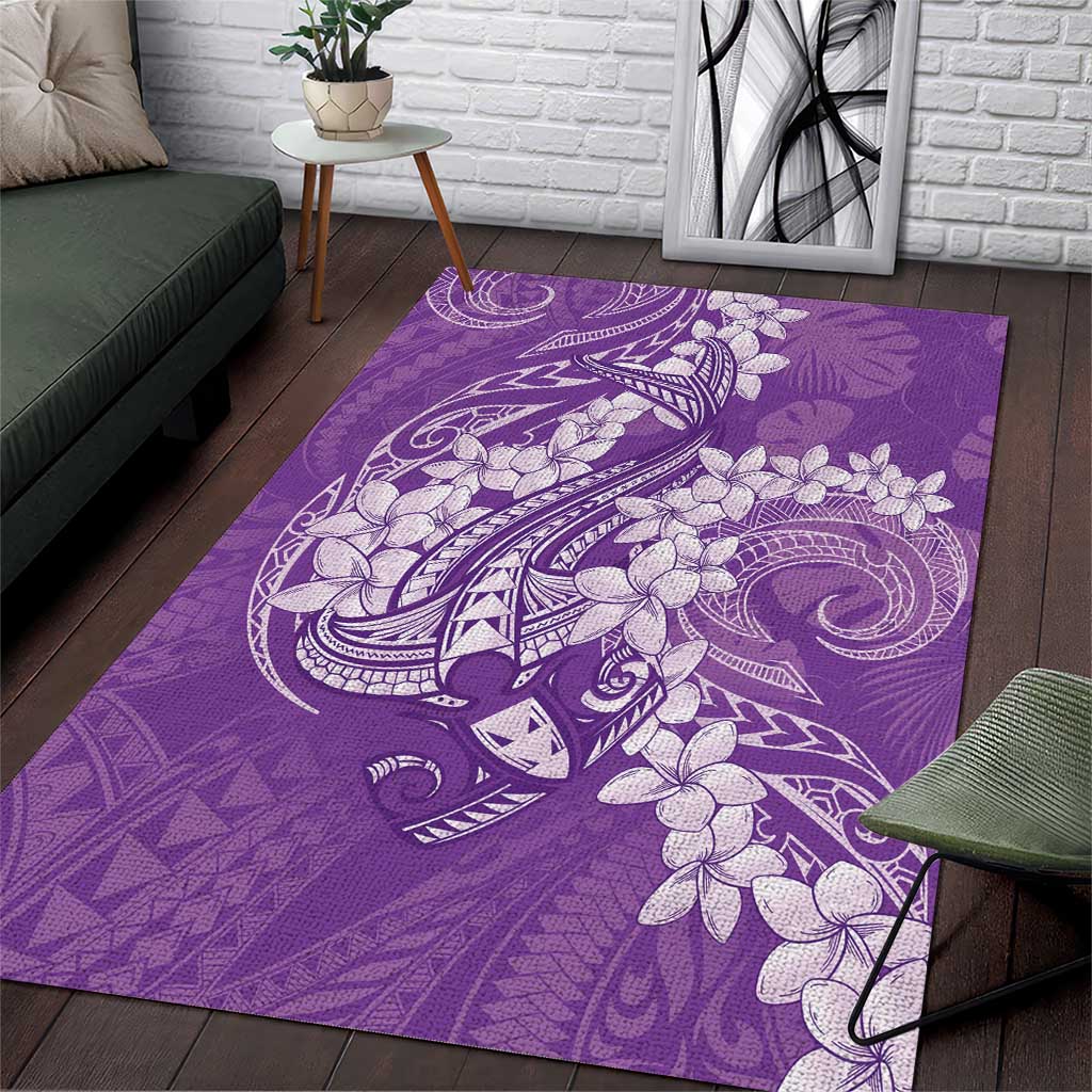 Purple Polynesia Hammerhead Shark Tattoo With Plumeria Lei Area Rug LT14 Purple - Polynesian Pride