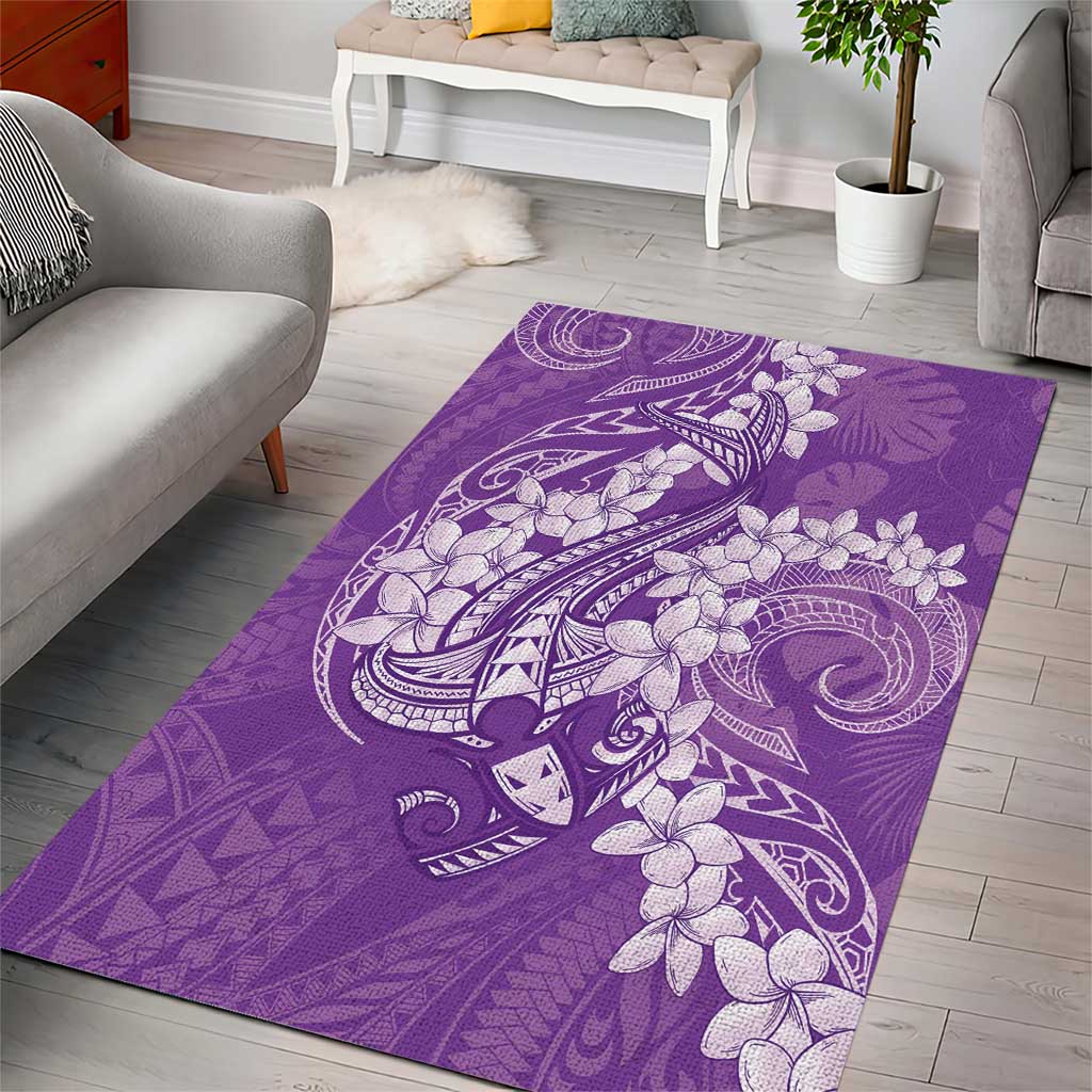 Purple Polynesia Hammerhead Shark Tattoo With Plumeria Lei Area Rug LT14 - Polynesian Pride