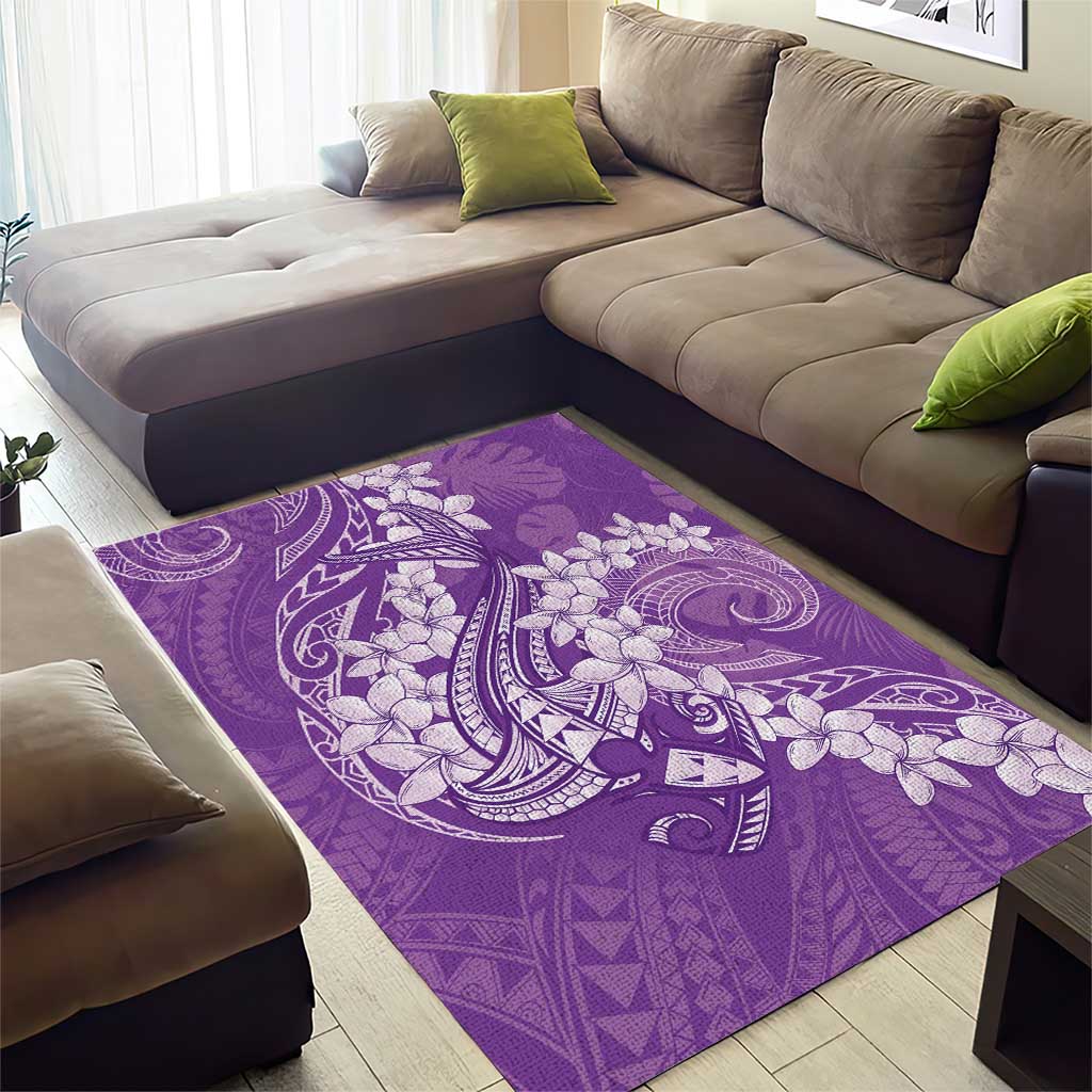 Purple Polynesia Hammerhead Shark Tattoo With Plumeria Lei Area Rug LT14 - Polynesian Pride