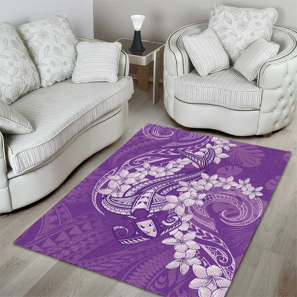 Purple Polynesia Hammerhead Shark Tattoo With Plumeria Lei Area Rug LT14 - Polynesian Pride
