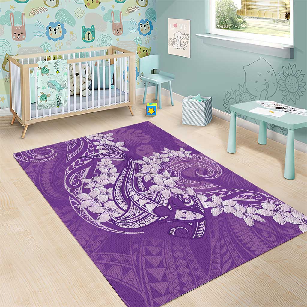 Purple Polynesia Hammerhead Shark Tattoo With Plumeria Lei Area Rug LT14 - Polynesian Pride