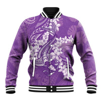 Purple Polynesia Hammerhead Shark Tattoo With Plumeria Lei Baseball Jacket