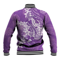 Purple Polynesia Hammerhead Shark Tattoo With Plumeria Lei Baseball Jacket