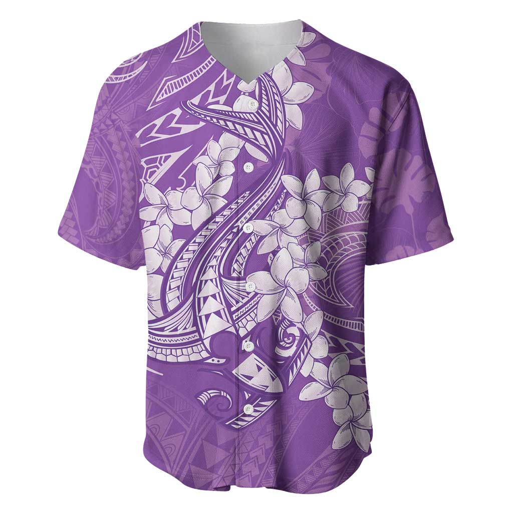 Purple Polynesia Hammerhead Shark Tattoo With Plumeria Lei Baseball Jersey LT14 Purple - Polynesian Pride
