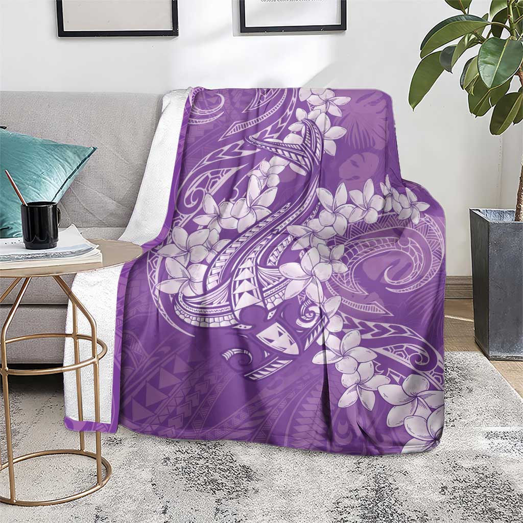 Purple Polynesia Hammerhead Shark Tattoo With Plumeria Lei Blanket